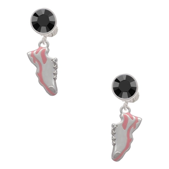 Delight Jewelry Silvertone Pink Running Shoe Black Crystal Clip on Earrings