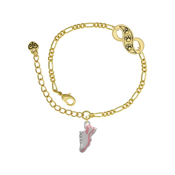 Delight Jewelry Silvertone Pink Running Shoe Gold-tone Paw Infinity Link Chain Bracelet, 6"+2" Extender