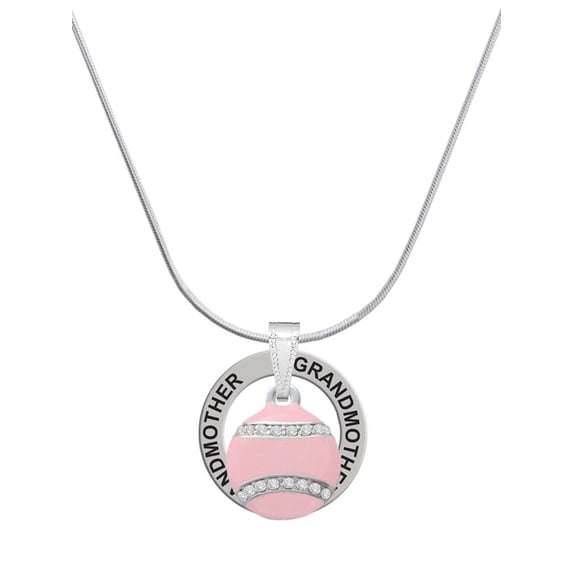 Delight Jewelry Silvertone Pink Tennis Ball with Clear Crystals Silvertone Grandmother Ring Charm Necklace, 18"
