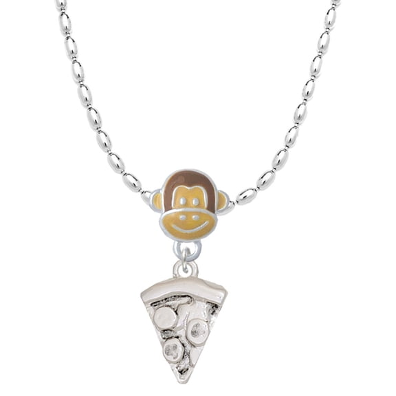 Delight Jewelry Silvertone Pizza Slice Mia Monkey Charm Necklace