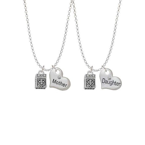 Delight Jewelry Silvertone Prayer Box Mother & Daughter Heart Necklaces (Set of 2), 19"+2"