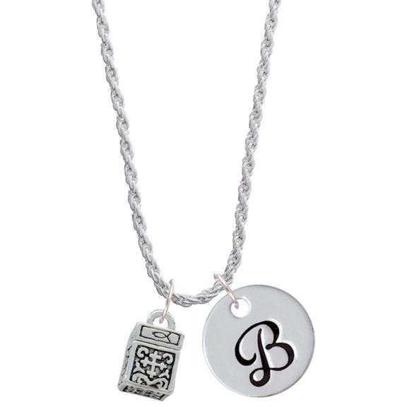 Delight Jewelry Silvertone Prayer Box Silvertone Script Initial Disc - B - Charm Necklace, 20"+3"