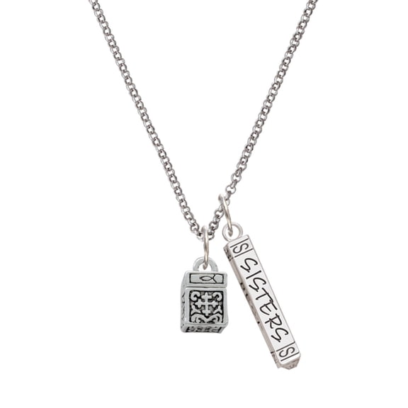 Delight Jewelry Silvertone Prayer Box Silvertone Sisters Best Friends Forever Bar Charm Necklace, 23"