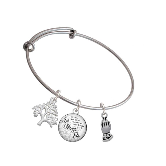 Delight Jewelry Silvertone Praying Hands Silvertone Let Things Go Tree Charm Bangle Bracelet