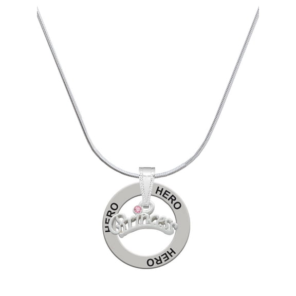 Delight Jewelry Silvertone Princess with Pink Crystal Hero Ring Charm Necklace, 18"
