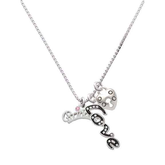 Delight Jewelry Silvertone Princess with Pink Crystal - Love and Lock Charm Necklace, 18"+1"