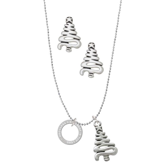 Delight Jewelry Silvertone Proverbs 3:5 Eternity Ring Silver tone Zig Zag Christmas Tree Charm Necklace and Stud Earrings