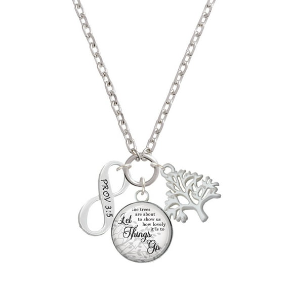 Delight Jewelry Silvertone Proverbs 3:5 Infinity Sign Let Things Go Fall Zoey Charm Necklace, 28"