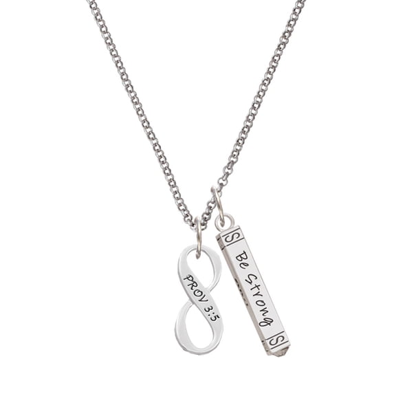 Delight Jewelry Silvertone Proverbs 3:5 Infinity Sign Silvertone Be Strong and Courageous Bar Charm Necklace, 23"