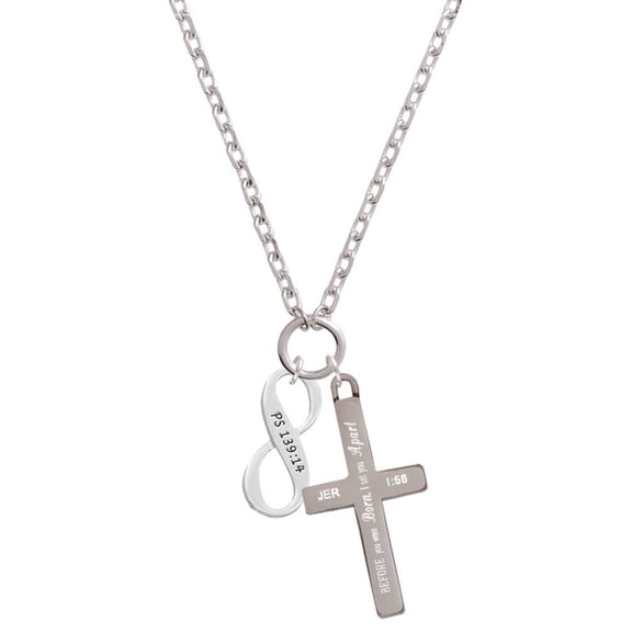 Delight Jewelry Silvertone Psalm 139:14 Infinity Sign I Set You Apart Engraved Cross Zoey Necklace, 28"