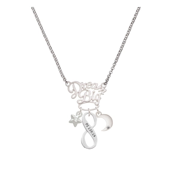Delight Jewelry Silvertone Psalm 139:14 Infinity Sign Silvertone Dream Big Pendant Necklace, 25"