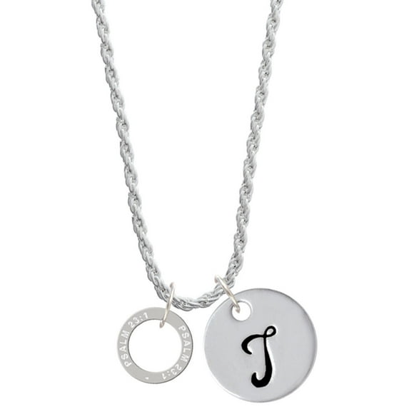 Delight Jewelry Silvertone Psalm 23:1 Eternity Ring Silvertone Script Initial Disc - T - Charm Necklace, 20"+3"