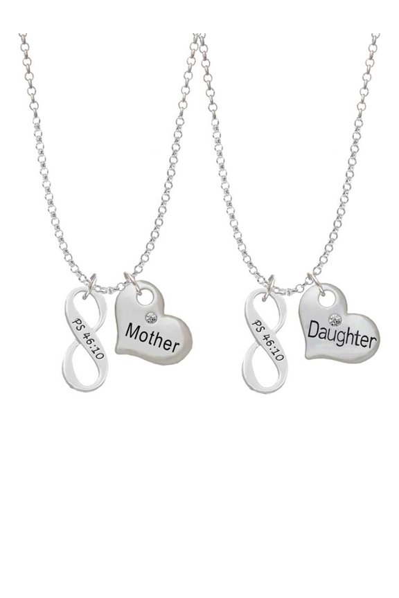 Silvertone Psalm 46:10 Infinity Sign Mother & Daughter Heart Necklaces (Set of 2), 19"+2"