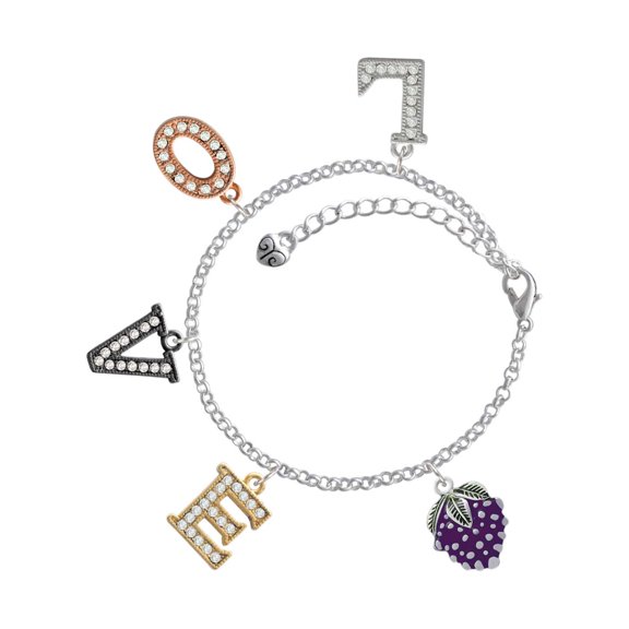 Delight Jewelry Silvertone Purple Grapes Multi-Colored Crystal Love Charm Bracelet