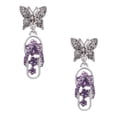 thumbnail image 1 of Delight Jewelry Silvertone Purple Open Plumeria Flower Flip Flop Silvertone Antiqued Butterfly Post Earrings, 1 of 4