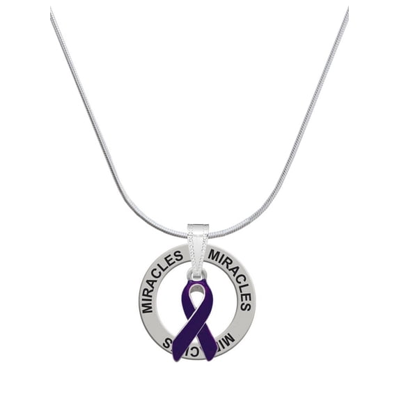 Delight Jewelry Silvertone Purple Ribbon Miracles Ring Charm Necklace, 18"