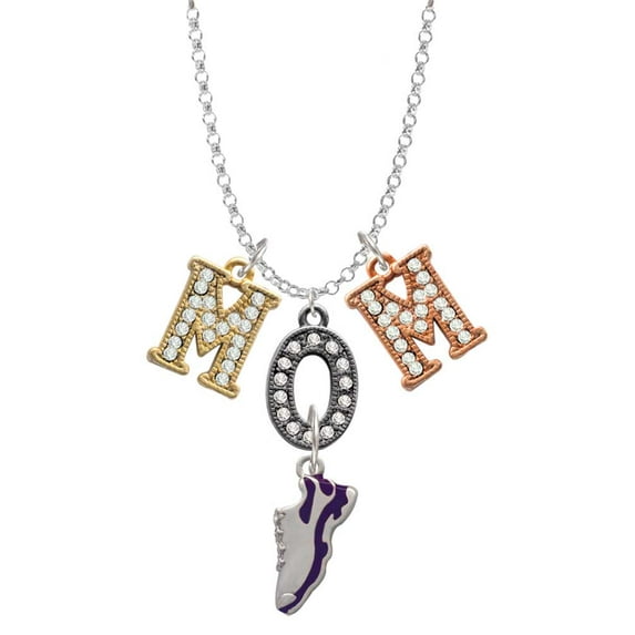 Delight Jewelry Silvertone Purple Running Shoe Multi-Colored Crystal Mom Charm Necklace