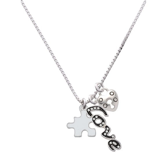 Delight Jewelry Silvertone Puzzle Piece - Love and Lock Charm Necklace, 18"+1"