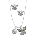 thumbnail image 1 of Delight Jewelry Silvertone Raised Flowers with Clear Crystals on Barrel Spinner Silver tone Guardian Angel Charm Necklace and Stud Earrings, 1 of 4