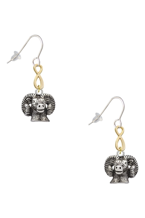 Silvertone Ram Head Gold Tone Infinity French Earrings