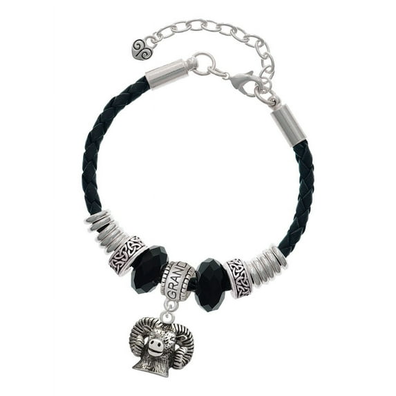 Delight Jewelry Silvertone Ram Head Granddaughter Celtic Knot Leather Bead Bracelet, 7"+2" Extender
