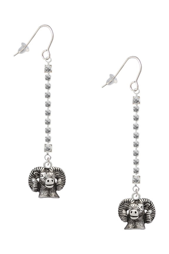 Silvertone Ram Head - Silver-tone Long Sparkle Dangle French Earrings
