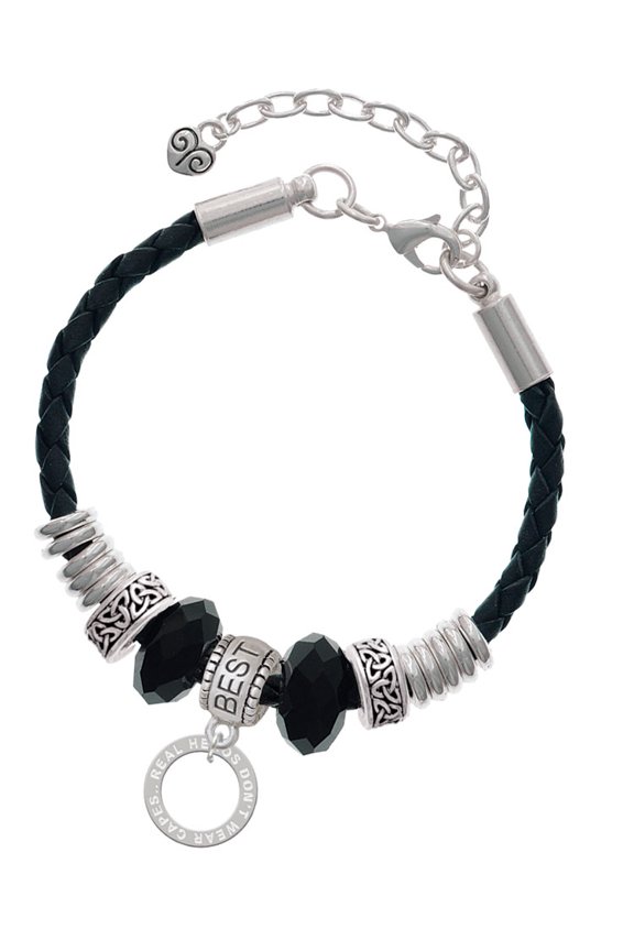 Silvertone Real Heroes Teach Eternity Ring Best Friend Celtic Knot Leather Bead Bracelet, 7"+2" Extender