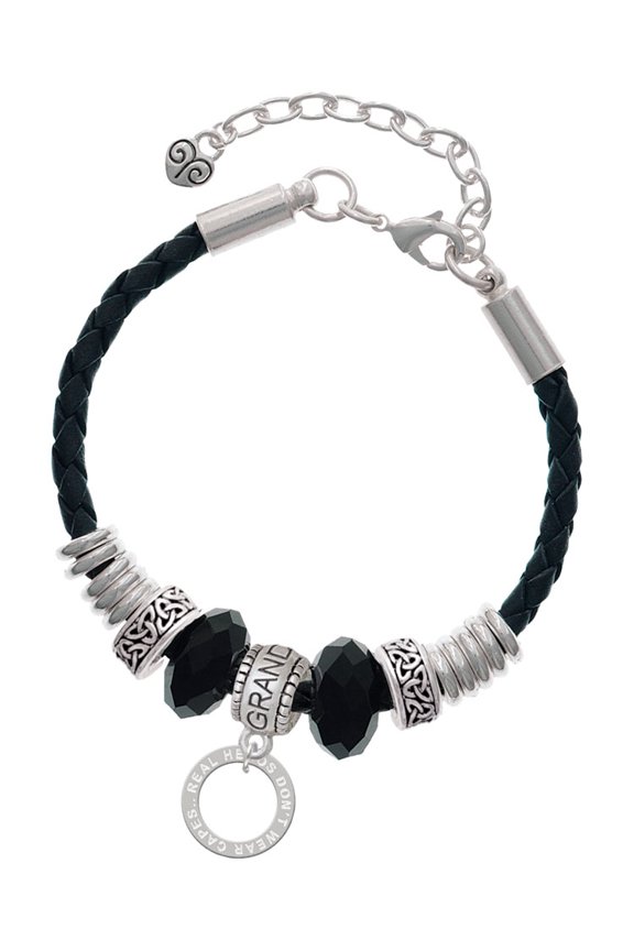 Silvertone Real Heroes Teach Eternity Ring Granddaughter Celtic Knot Leather Bead Bracelet, 7"+2" Extender