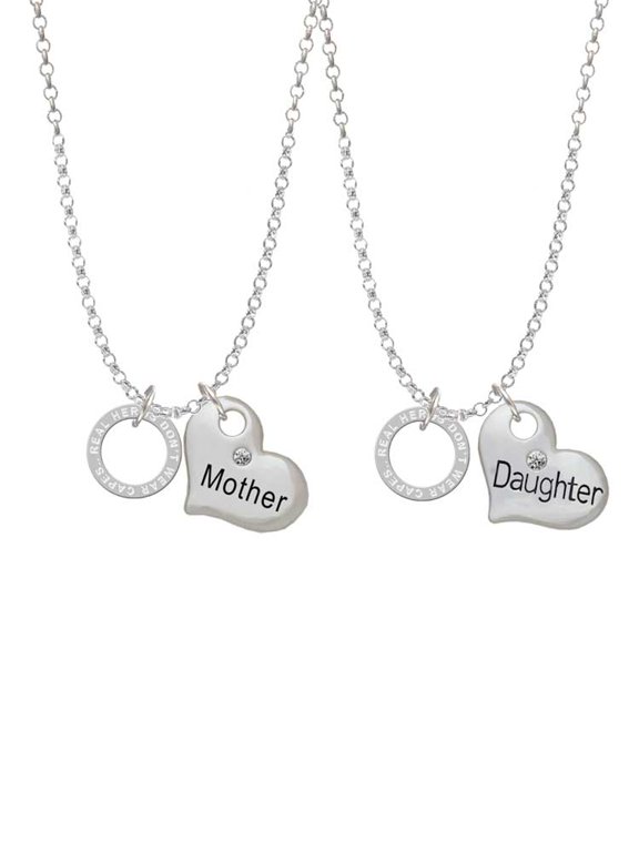 Silvertone Real Heroes Teach Eternity Ring Mother & Daughter Heart Necklaces (Set of 2), 19"+2"