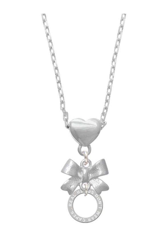 Silvertone Real Heroes Teach Eternity Ring Silver tone Bow Heart Necklace