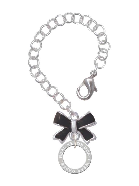 Silvertone Real Heroes Teach Eternity Ring - Silvertone Black Bow Charm Accessory for Tumblers and Thermal Cups