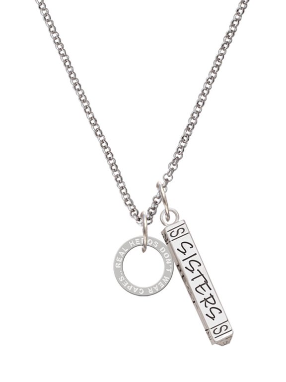 Silvertone Real Heroes Teach Eternity Ring Silvertone Sisters Best Friends Forever Bar Charm Necklace, 23"