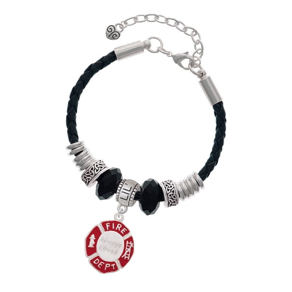 Delight Jewelry Silvertone Red Always Loved Fire Department Shield Big Sister Celtic Knot Leather Bead Bracelet, 7"+2" Extender