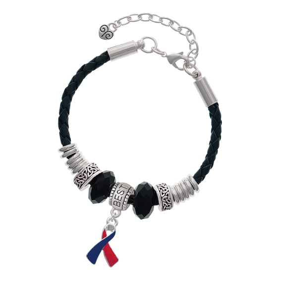 Delight Jewelry Silvertone Red & Blue Awareness Ribbon Best Friend Celtic Knot Leather Bead Bracelet, 7"+2" Extender