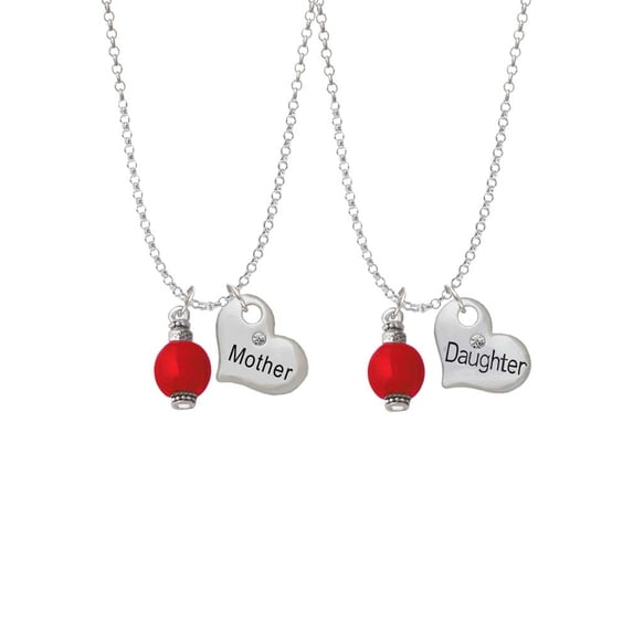 Delight Jewelry Silvertone Red Chinese Lantern with Clear Crystal Mother & Daughter Heart Necklaces (Set of 2), 19"+2"