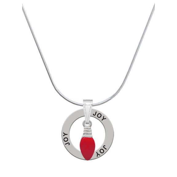 Delight Jewelry Silvertone Red Christmas Light Joy Ring Charm Necklace, 18"