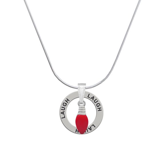 Delight Jewelry Silvertone Red Christmas Light Laugh Ring Charm Necklace, 18"
