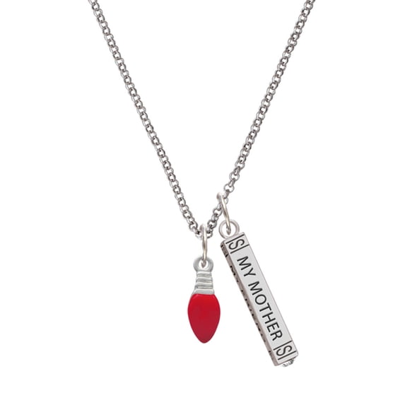 Delight Jewelry Silvertone Red Christmas Light Silvertone Always My Mother Bar Charm Necklace, 23"