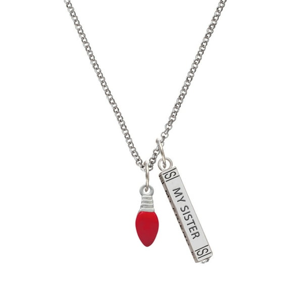 Delight Jewelry Silvertone Red Christmas Light Silvertone Always My Sister Bar Charm Necklace, 23"
