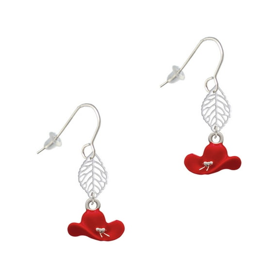 Delight Jewelry Silvertone Red Cowboy Hat Silvertone Leaf French Earrings