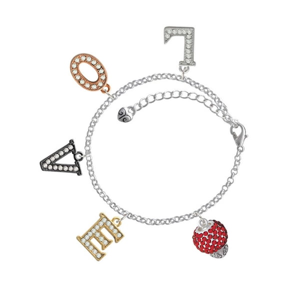 Delight Jewelry Silvertone Red Crystal Sparkle Spinner Multi-Colored Crystal Love Charm Bracelet