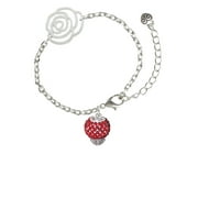 Delight Jewelry Silvertone Red Crystal Sparkle Spinner Silver-tone Flower Link Chain Bracelet, 6.75"+2" Extender