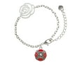 thumbnail image 1 of Delight Jewelry Silvertone Red Enamel Fire Department Medallion Silver-tone Flower Link Chain Bracelet, 6.75"+2" Extender, 1 of 4