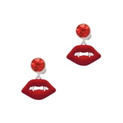 Delight Jewelry Silvertone Red Enamel Vampire Lips Red Crystal Clip on Earrings