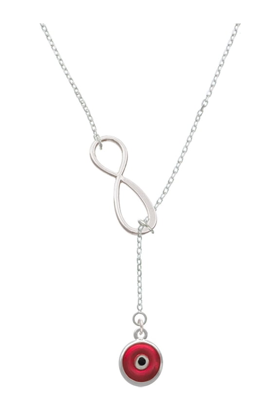 Silvertone Red Evil Eye Good Luck Silver tone Elegant Infinity Lariat Necklace
