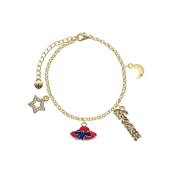 Delight Jewelry Silvertone Red Hat With Purple Bow Goldtone Dream Big Charm Bracelet, 7.5+2" Extender