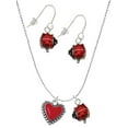 thumbnail image 1 of Delight Jewelry Silvertone Red Heart with Beaded Border Red Lucky Ladybug Necklace and Dangle Earrings Set, 1 of 6