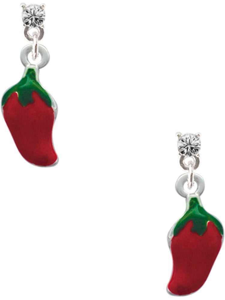 Delight Jewelry Silvertone Red Jalapeno Clear Crystal Post Earrings