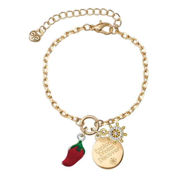 Delight Jewelry Silvertone Red Jalapeno Goldtone Discover Dream Explore Zoey Charm Bracelet, 6.5+2" Extender