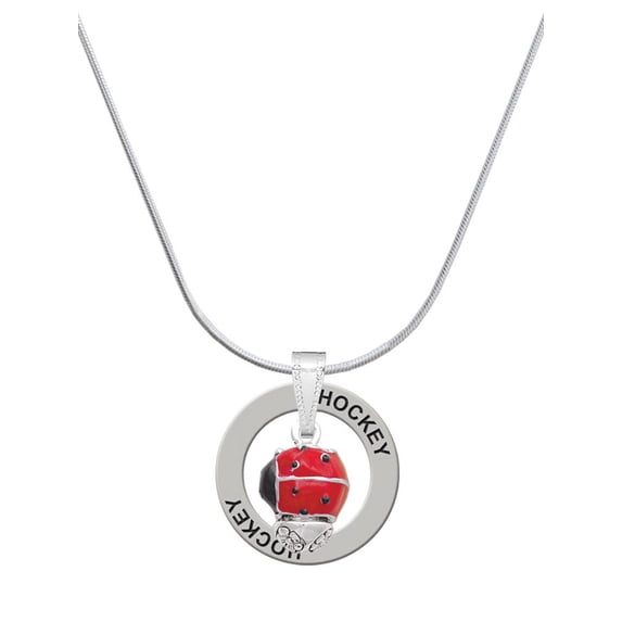 Delight Jewelry Silvertone Red Ladybug Spinner Hockey Ring Charm Necklace, 18"